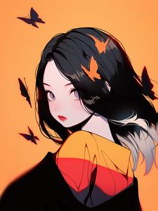 Preview wallpaper girl, glance, butterflies, art, anime