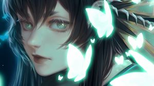 Preview wallpaper girl, glance, butterflies, anime, art