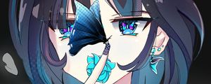 Preview wallpaper girl, glance, butterflies, anime, art, blue