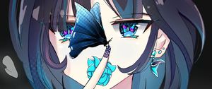 Preview wallpaper girl, glance, butterflies, anime, art, blue