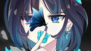 Preview wallpaper girl, glance, butterflies, anime, art, blue
