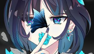 Preview wallpaper girl, glance, butterflies, anime, art, blue