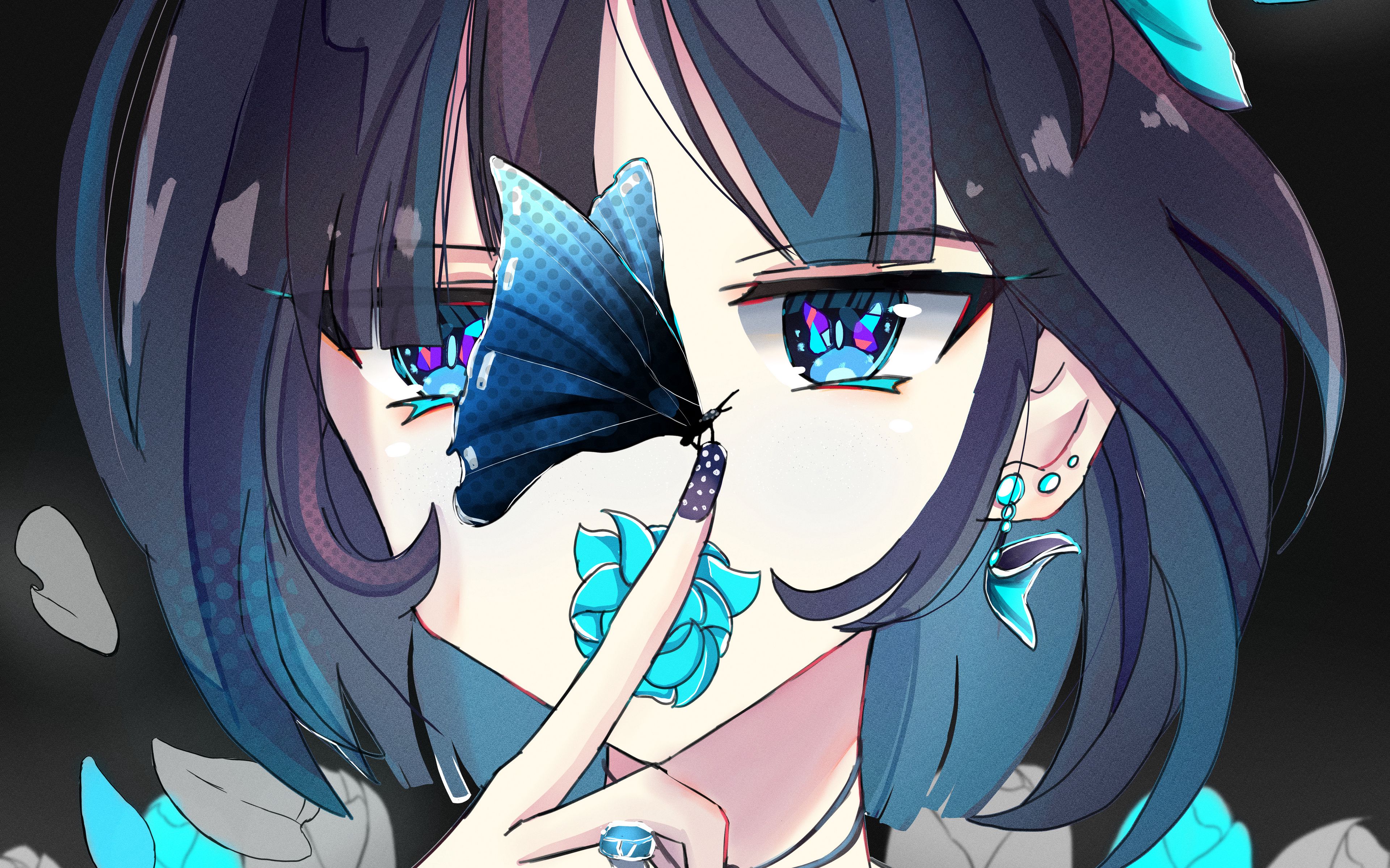 Download Wallpaper 3840x2400 Girl, Glance, Butterflies, Anime, Art ...