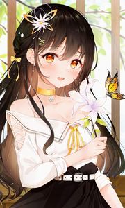 Preview wallpaper girl, glance, butterfly, anime, art