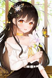 Preview wallpaper girl, glance, butterfly, anime, art