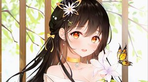 Preview wallpaper girl, glance, butterfly, anime, art