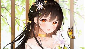 Preview wallpaper girl, glance, butterfly, anime, art