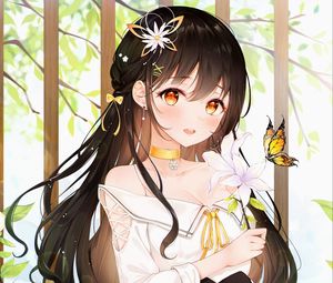 Preview wallpaper girl, glance, butterfly, anime, art