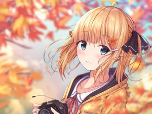 Preview wallpaper girl, glance, camera, anime, art