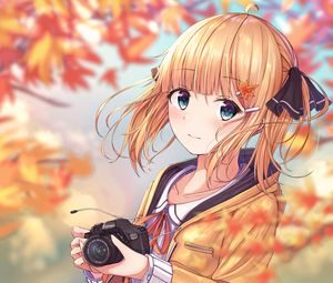 Preview wallpaper girl, glance, camera, anime, art