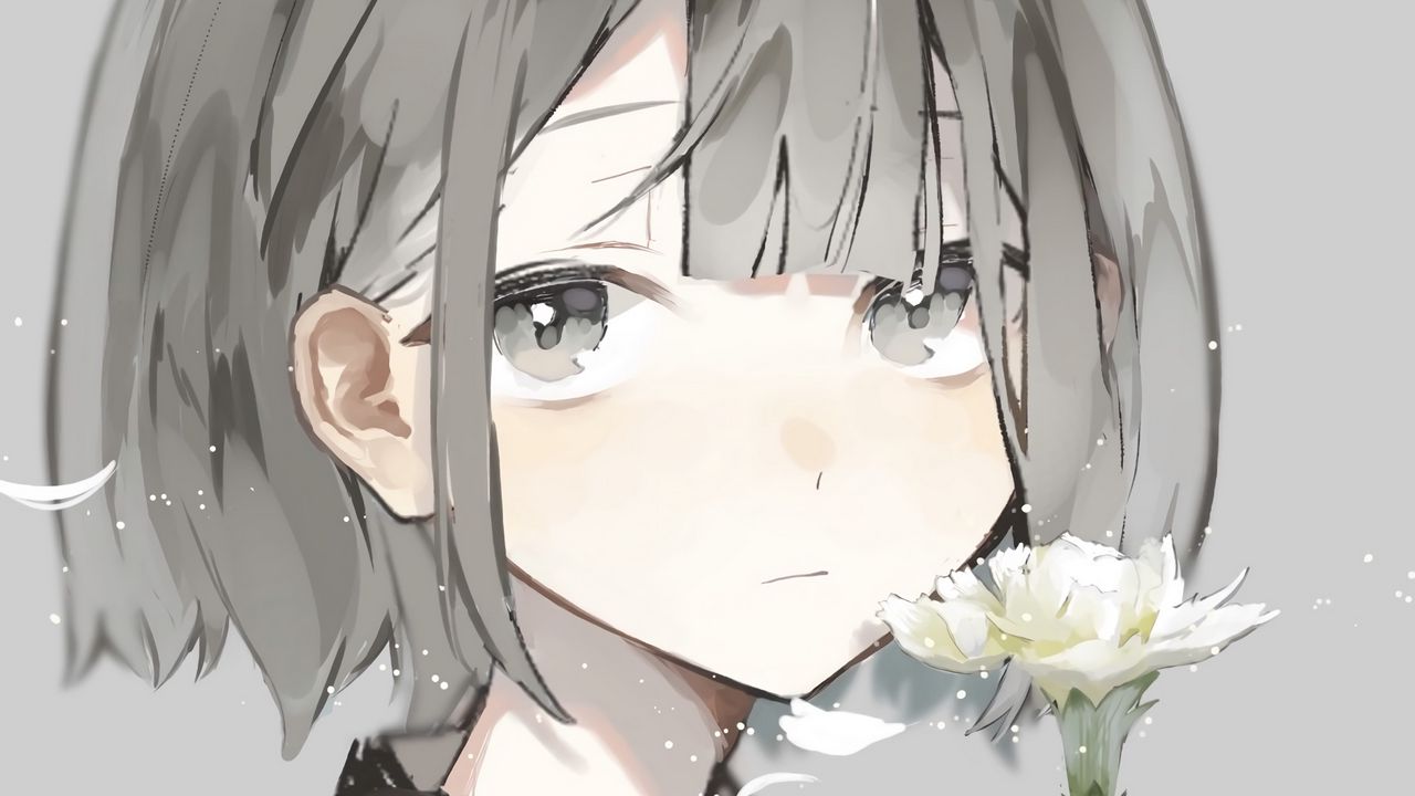 Wallpaper girl, glance, carnations, flowers, anime, art