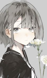 Preview wallpaper girl, glance, carnations, flowers, anime, art