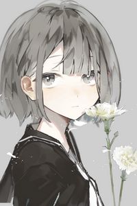 Preview wallpaper girl, glance, carnations, flowers, anime, art