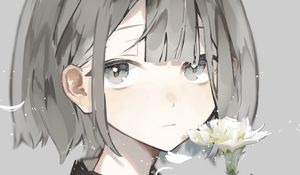 Preview wallpaper girl, glance, carnations, flowers, anime, art