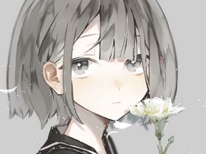 Preview wallpaper girl, glance, carnations, flowers, anime, art