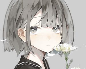 Preview wallpaper girl, glance, carnations, flowers, anime, art