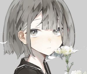Preview wallpaper girl, glance, carnations, flowers, anime, art