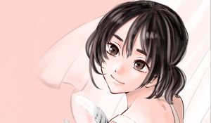 Preview wallpaper girl, glance, cat, pet, anime, art