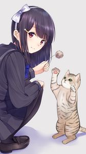 Preview wallpaper girl, glance, cat, cute, anime