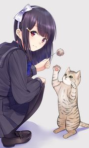 Preview wallpaper girl, glance, cat, cute, anime