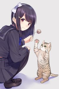 Preview wallpaper girl, glance, cat, cute, anime