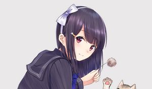 Preview wallpaper girl, glance, cat, cute, anime