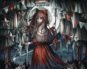 Preview wallpaper girl, glance, cats, anime, art