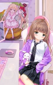 Preview wallpaper girl, glance, chair, anime, art