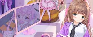 Preview wallpaper girl, glance, chair, anime, art