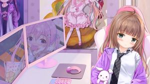 Preview wallpaper girl, glance, chair, anime, art