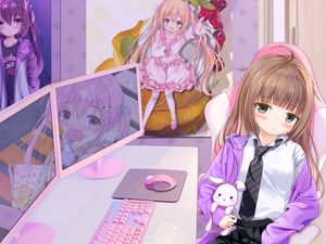 Preview wallpaper girl, glance, chair, anime, art