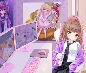 Preview wallpaper girl, glance, chair, anime, art