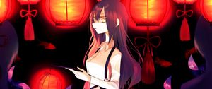 Preview wallpaper girl, glance, chinese lanterns, anime, art