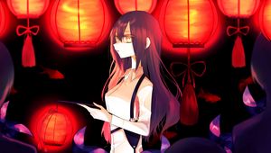 Preview wallpaper girl, glance, chinese lanterns, anime, art