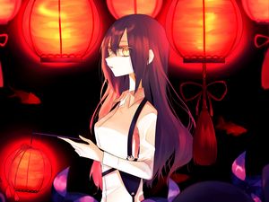 Preview wallpaper girl, glance, chinese lanterns, anime, art