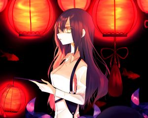 Preview wallpaper girl, glance, chinese lanterns, anime, art