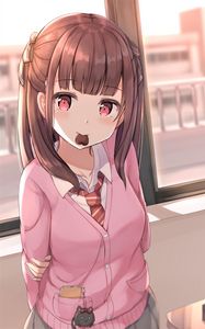 Preview wallpaper girl, glance, chocolate, heart, anime, cute