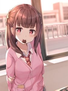 Preview wallpaper girl, glance, chocolate, heart, anime, cute