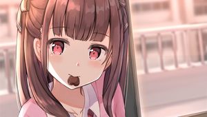 Preview wallpaper girl, glance, chocolate, heart, anime, cute