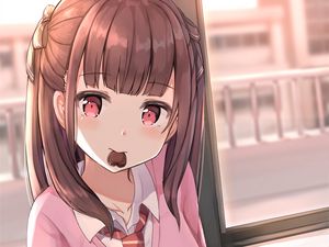 Preview wallpaper girl, glance, chocolate, heart, anime, cute