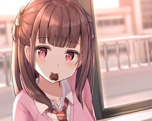 Preview wallpaper girl, glance, chocolate, heart, anime, cute