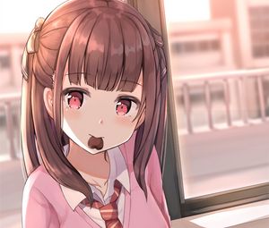 Preview wallpaper girl, glance, chocolate, heart, anime, cute