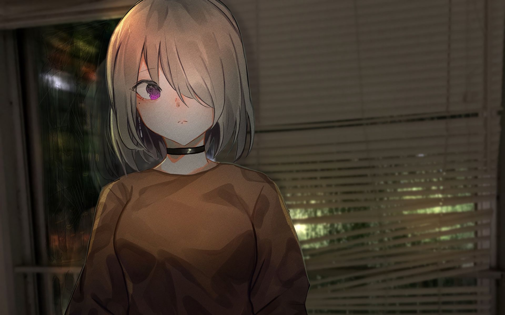 Download wallpaper 1920x1200 girl, glance, choker, anime, art, cartoon ...