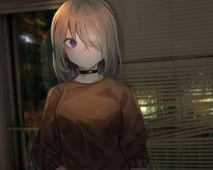 Preview wallpaper girl, glance, choker, anime, art, cartoon