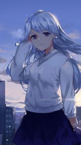 Preview wallpaper girl, glance, city, anime, art, cartoon