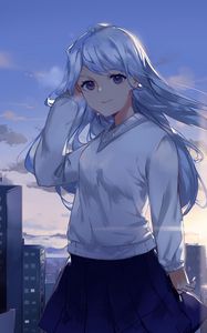 Preview wallpaper girl, glance, city, anime, art, cartoon