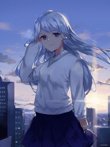 Preview wallpaper girl, glance, city, anime, art, cartoon