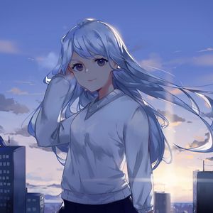 Preview wallpaper girl, glance, city, anime, art, cartoon