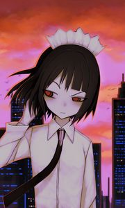 Preview wallpaper girl, glance, city, anime, art, gloomy