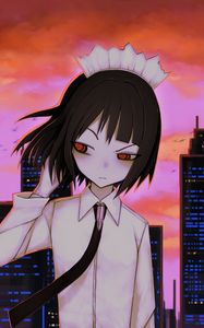 Preview wallpaper girl, glance, city, anime, art, gloomy